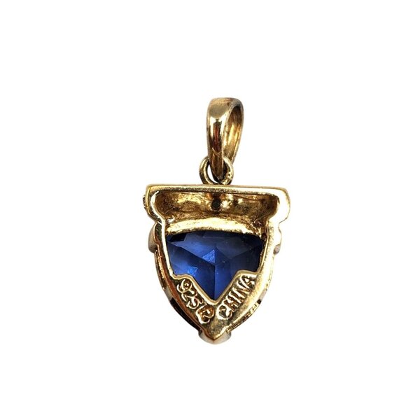 925 Sterling Silver, Gold Plated Triangle Cut Synthetic Tanzanite & CZ Pendant - Picture 2 of 2